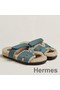 Hermes Women's Chypre Sandals in Blue Suede with Shearling Replica