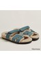 Hermes Women's Chypre Sandals in Blue Suede with Shearling Replica