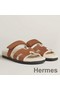 Hermes Women's Chypre Sandals in Tan Suede with Shearling Replica