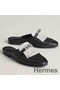 Hermes Women's Oz Mules with Fringed in Black/White Leather Replica