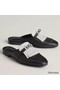 Hermes Women's Oz Mules with Fringed in Black/White Leather Replica