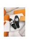 Hermes Women's Oz Mules with Fringed in Black/White Leather Replica