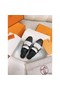 Hermes Women's Oz Mules with Fringed in Black/White Leather Replica