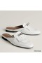 Hermes Women's Oz Mules with Fringed in White Leather Replica