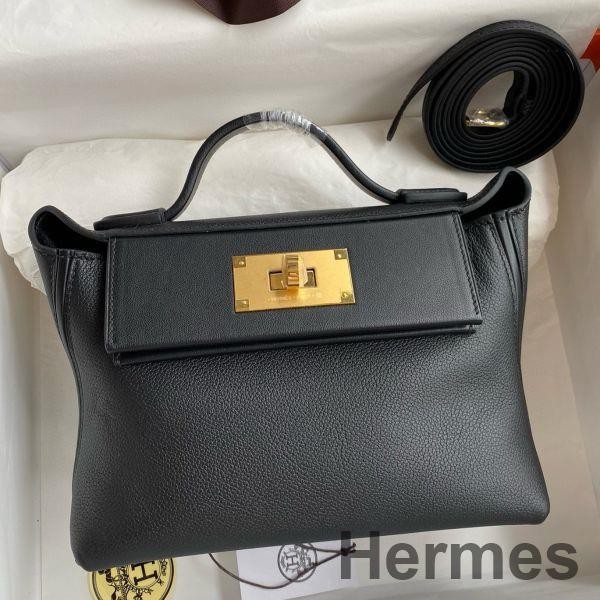 Hermes 24/24 Mini 21 Handmade Bag in Black Evercolor Leather Replica