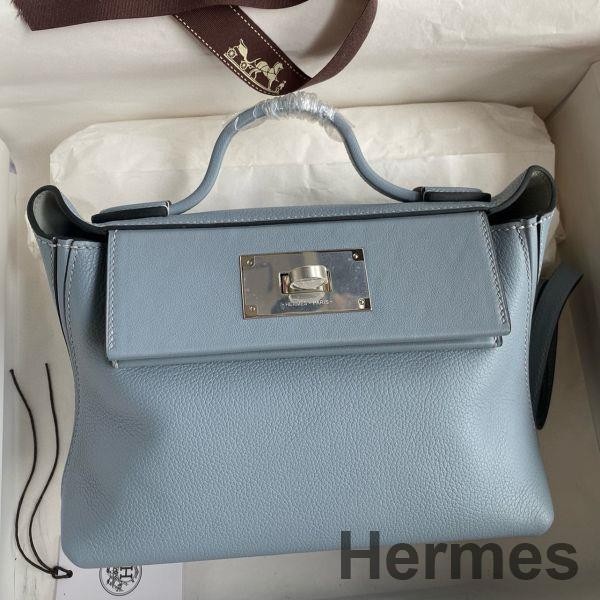 Hermes 24/24 Mini 21 Handmade Bag in Blue Lin Evercolor Leather Replica