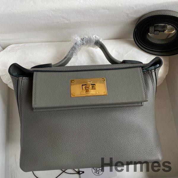 Hermes 24/24 Mini 21 Handmade Bag in Gris Meyer Evercolor Leather Replica