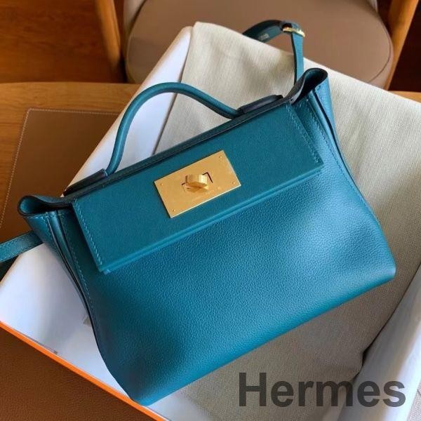 Hermes 24/24 Mini 21 Handmade Bag in Vert Bosphore Evercolor Leather Replica