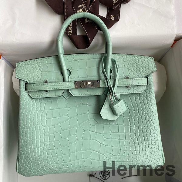 Hermes Birkin 25 Retourne Handmade Bag In Vert D'eau Matte Alligator Leather Replica