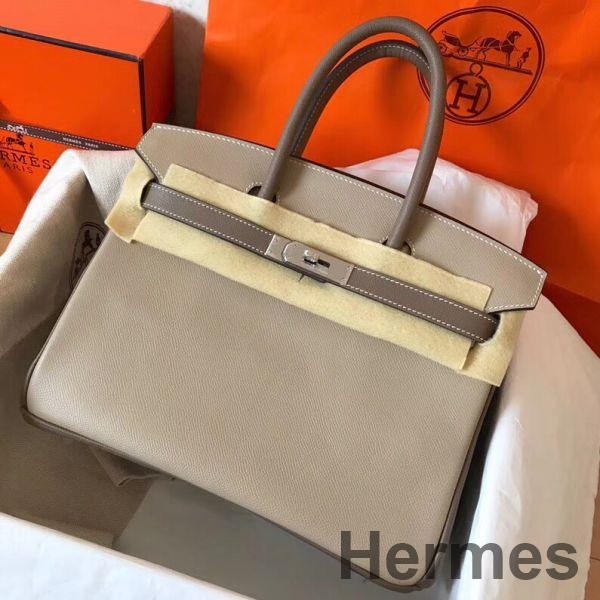 Hermes Birkin 30 Handmade Bicolor Bag In Grey Epsom Leather Replica