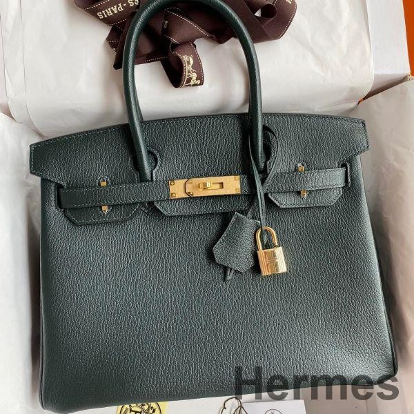 Hermes Birkin 30 Retourne Handmade Bag In Vert Cypres Chevre Mysore Leather Replica