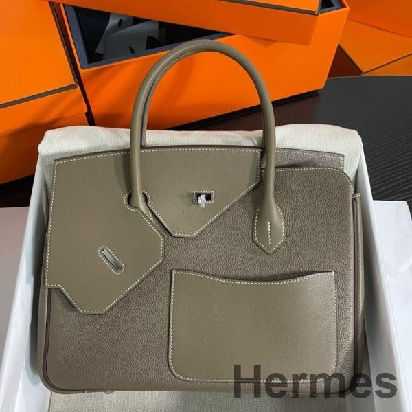 Hermes Birkin 30 en Desordre Bag in Taupe Swift and Clemence Leather Replica