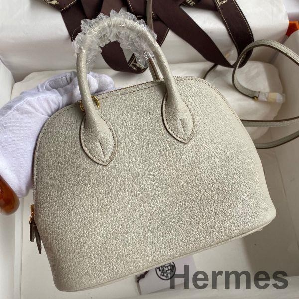 Hermes Bolide 1923 Mini Handmade Bag In Pearl Grey Chevre Mysore Leather Replica