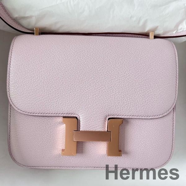 Hermes Constance 1-18 Mirror Bag In Mauve Pale Chevre Mysore Leather Replica
