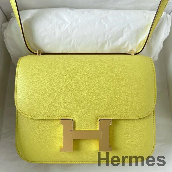 Hermes Constance 18 Handmade Bag In Lime Evercolor Calfskin Replica