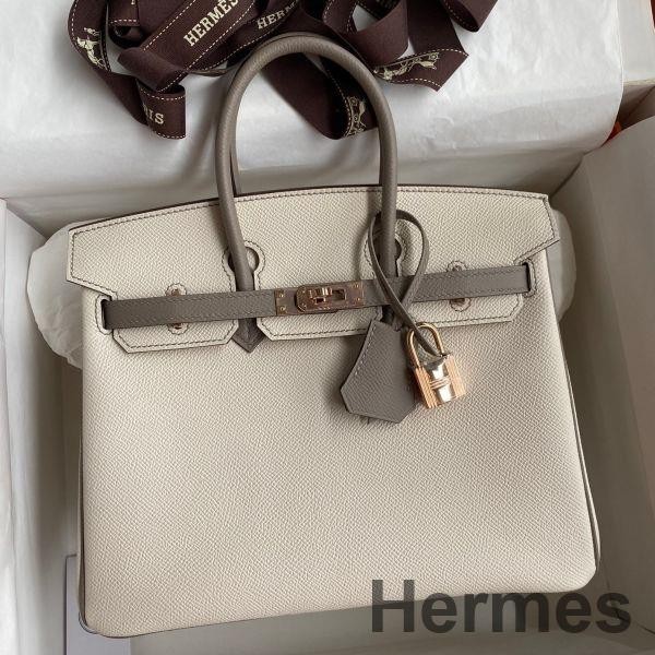 Hermes HSS Birkin 25 Bicolor Bag in Craie and Gris Asphalt Epsom Calfskin Replica