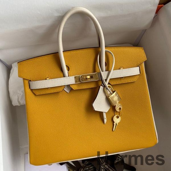 Hermes HSS Birkin 25 Bicolor Bag in Jaune d'or and Craie Epsom Calfskin Replica