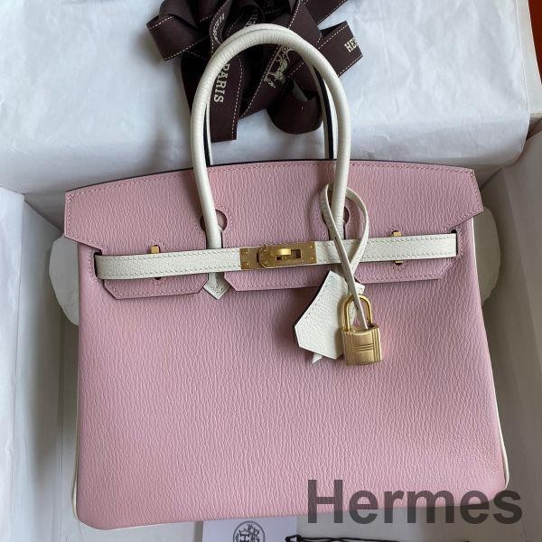 Hermes HSS Birkin 25 Bicolor Bag in Pink and Craie Chevre Mysore Leather Replica