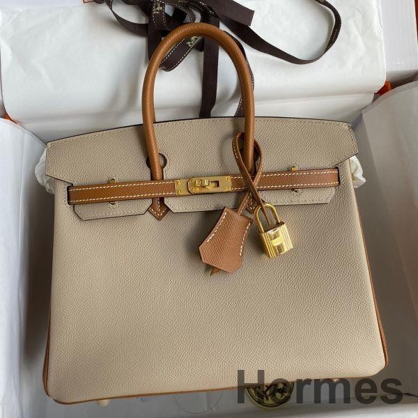 Hermes HSS Birkin 25 Bicolor Bag in Trench and Gold Epsom Calfskin Replica