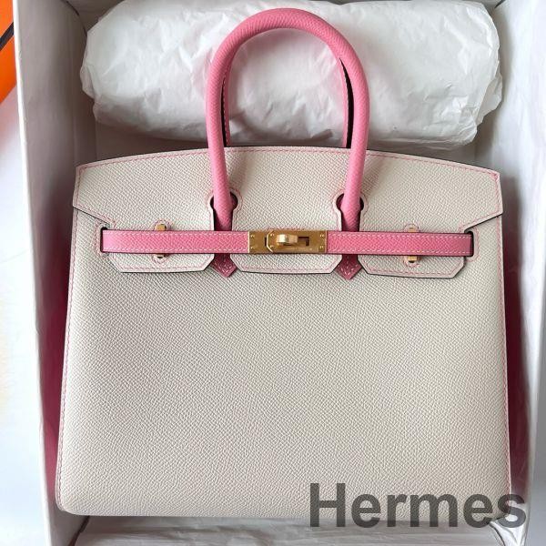 Hermes HSS Birkin 25 Sellier Bag in Craie and Rose Confetti Epsom Calfskin Replica