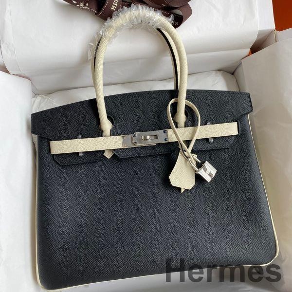 Hermes HSS Birkin 30 Bicolor Bag in Black and Craie Epsom Calfskin Replica