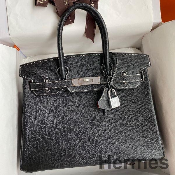 Hermes HSS Birkin 30 Bicolor Bag in Black and Red Chevre Mysore Leather Replica