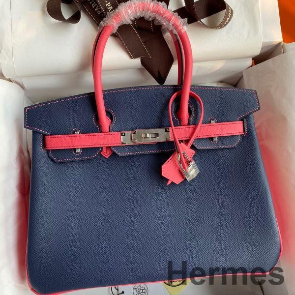 Hermes HSS Birkin 30 Bicolor Bag in Blue Saphir and Rose Lipstick Epsom Calfskin Replica