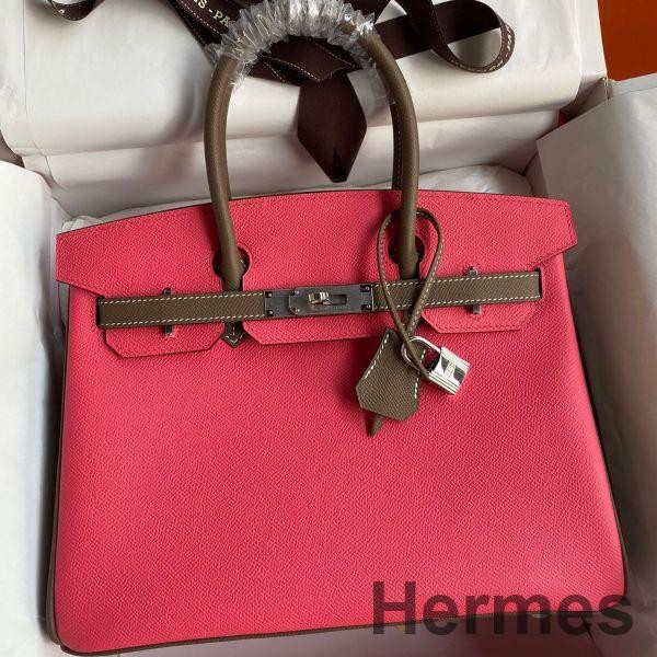Hermes HSS Birkin 30 Bicolor Bag in Rose Lipstick and Taupe Epsom Calfskin Replica