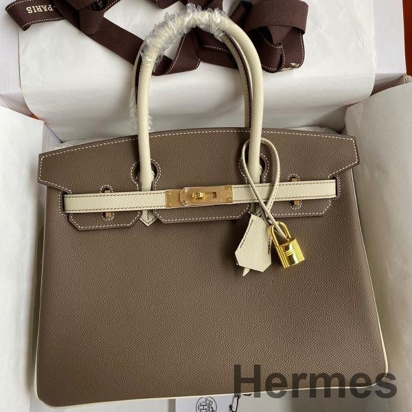 Hermes HSS Birkin 30 Bicolor Bag in Taupe and Craie Epsom Calfskin Replica