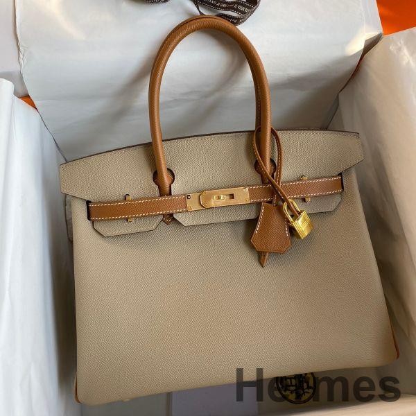 Hermes HSS Birkin 30 Bicolor Bag in Trench and Gold Epsom Calfskin Replica