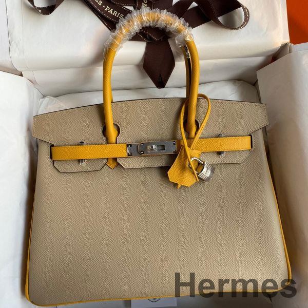 Hermes HSS Birkin 30 Bicolor Bag in Trench and Yellow Epsom Calfskin Replica