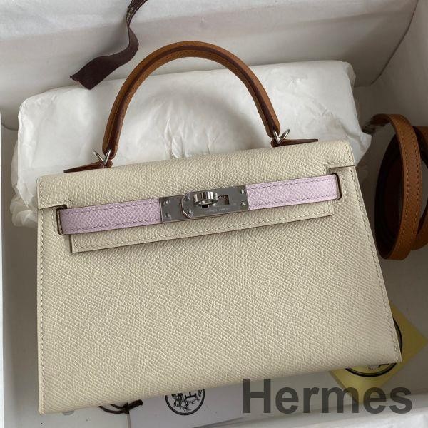Hermes HSS Kelly Mini II Sellier Tri-color Bag In Craie/Pink/Gold Epsom Calfskin Replica