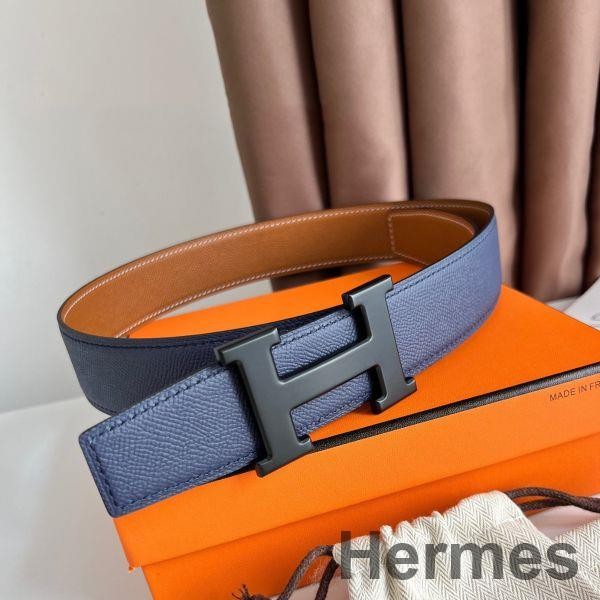 Hermes H Reversible 38MM Belt with matte Buckle in Blue and Gold Epsom Leather Replica