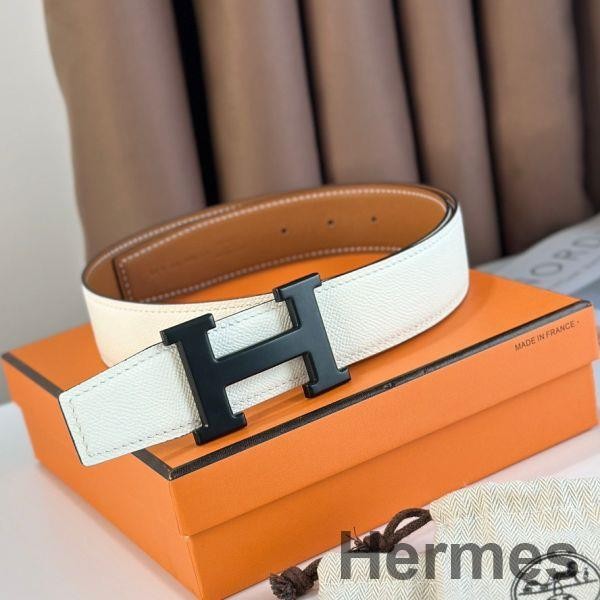 Hermes H Reversible 38MM Belt with matte Buckle in White and Gold Epsom Leather Replica