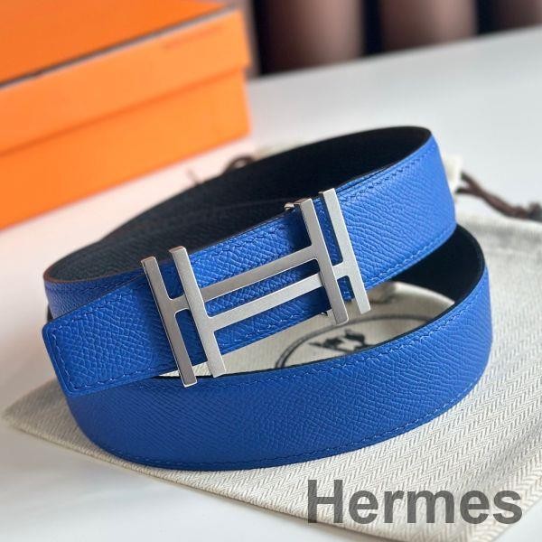 Hermes H au Carre Reversible Belt 32MM in Blue and Black Epsom Leather Replica