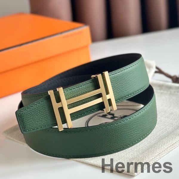 Hermes H au Carre Reversible Belt 32MM in Green and Black Epsom Leather Replica