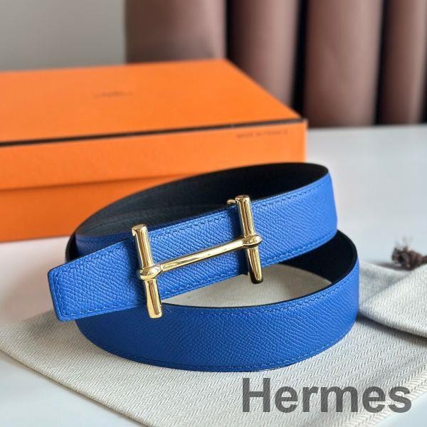 Hermes H d'Ancre Reversible Belt 32MM in Blue and Black Epsom Calfskin Replica