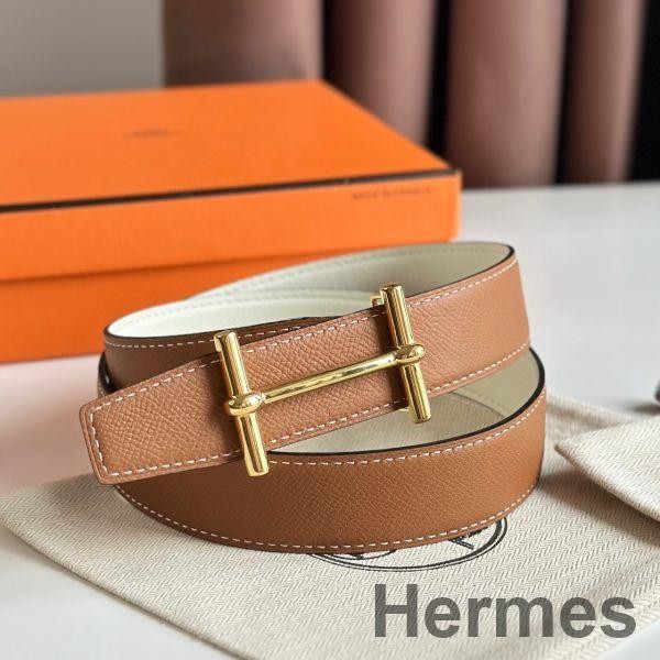 Hermes H d'Ancre Reversible Belt 32MM in Gold and White Epsom Calfskin Replica