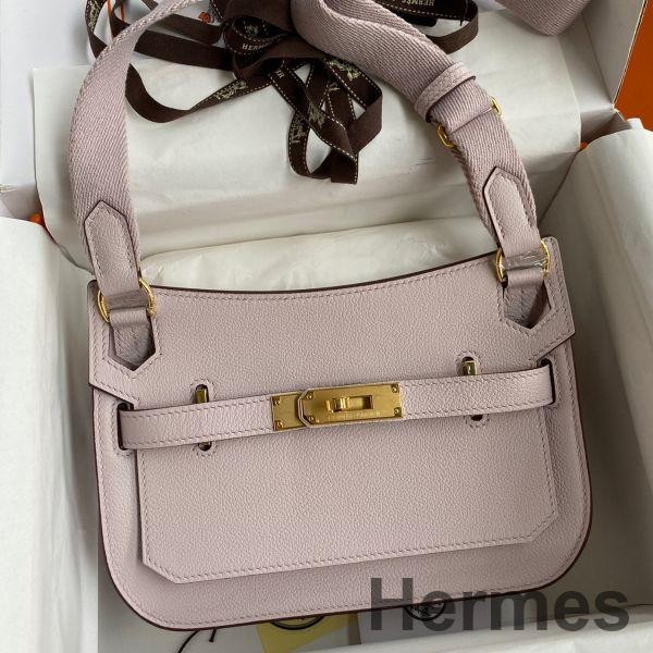 Hermes Jypsiere Mini Handmade Bag In Mauve Pale Evercolor Calfskin Replica