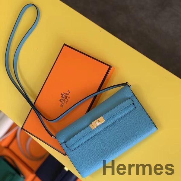Hermes Kelly Classique To Go Wallet In Blue Du Nord Epsom Calfskin Replica