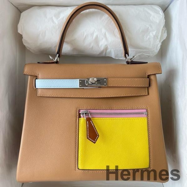 Hermes Kelly Colormatic 25 Handmade Bag in Chai Swifit Leather Replica