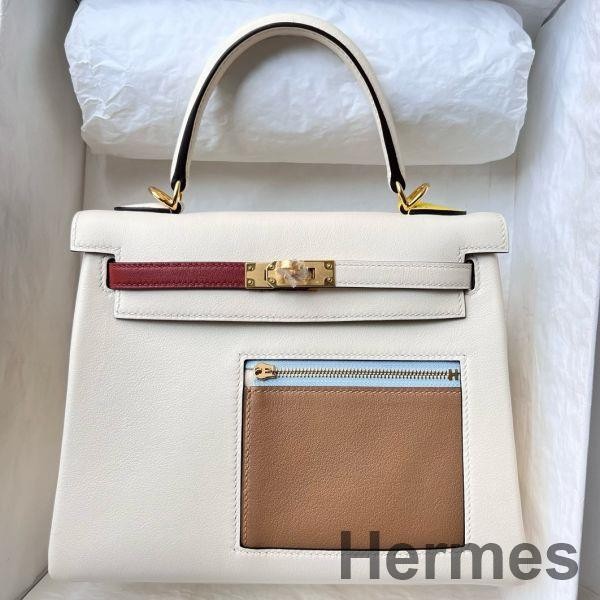 Hermes Kelly Colormatic 25 Handmade Bag in Nata Swifit Leather Replica