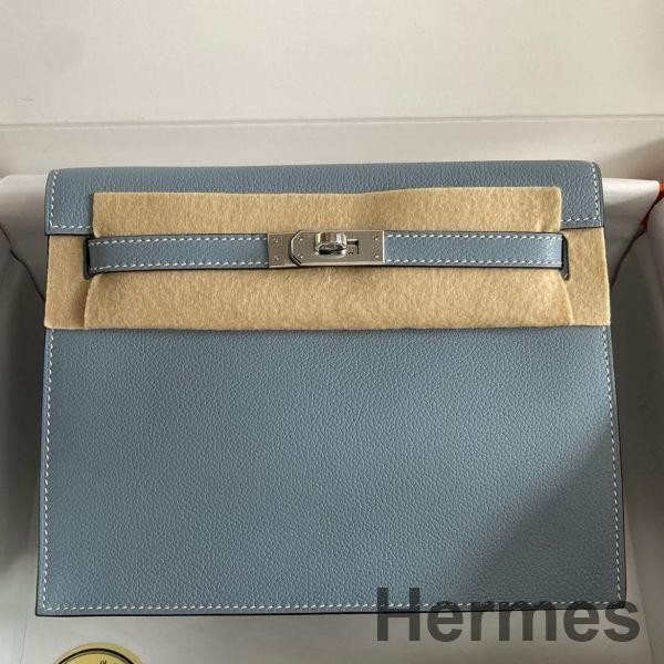 Hermes Kelly Danse II Bag In Blue Lin Evercolor Calfskin Replica