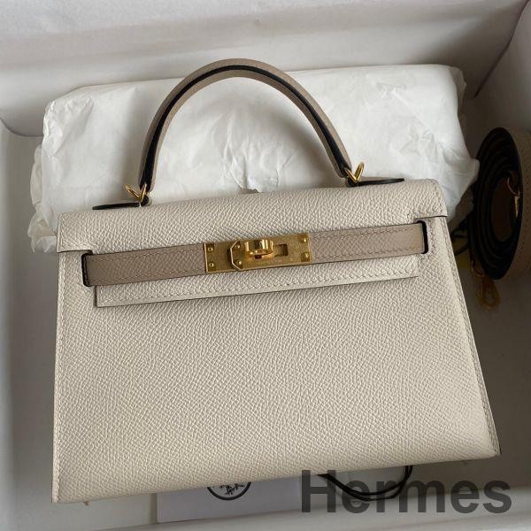 Hermes Kelly Mini II Sellier Bicolor Handmade Bag in Craie and Trench Epsom Calfskin Replica