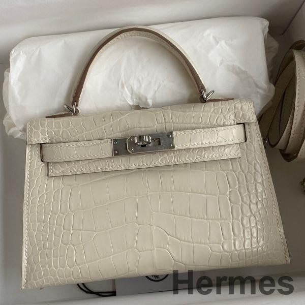 Hermes Kelly Mini II Sellier Handmade Bag In Beton Matte Alligator Leather Replica
