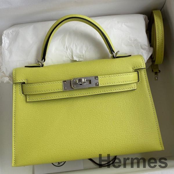 Hermes Kelly Mini II Sellier Handmade Bag In Jaune Bourgeon Chevre Mysore Leather Replica