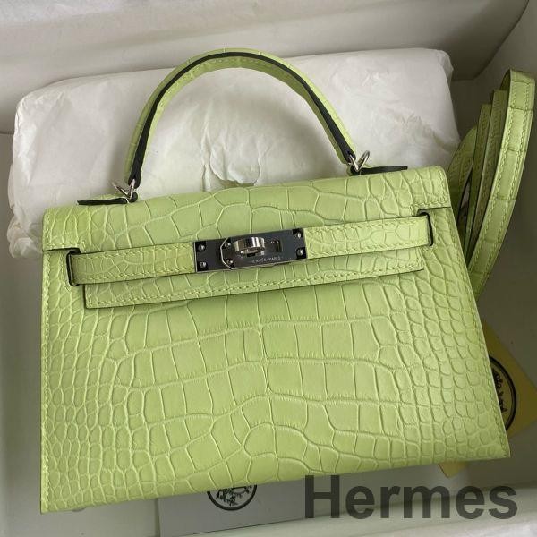 Hermes Kelly Mini II Sellier Handmade Bag In Jaune Bourgeon Matte Alligator Leather Replica