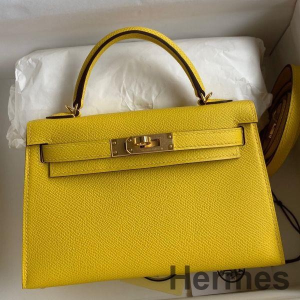 Hermes Kelly Mini II Sellier Handmade Bag In Jaune de Naples Epsom Calfskin Replica