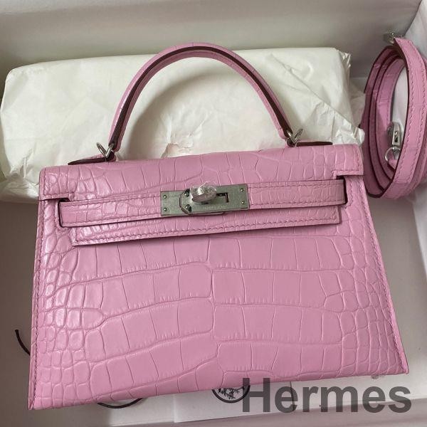 Hermes Kelly Mini II Sellier Handmade Bag In Mauve Sylvestre Matte Alligator Leather Replica