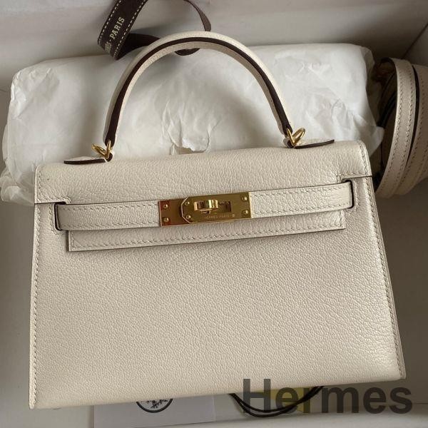 Hermes Kelly Mini II Sellier Handmade Bag In Nata Chevre Mysore Leather Replica